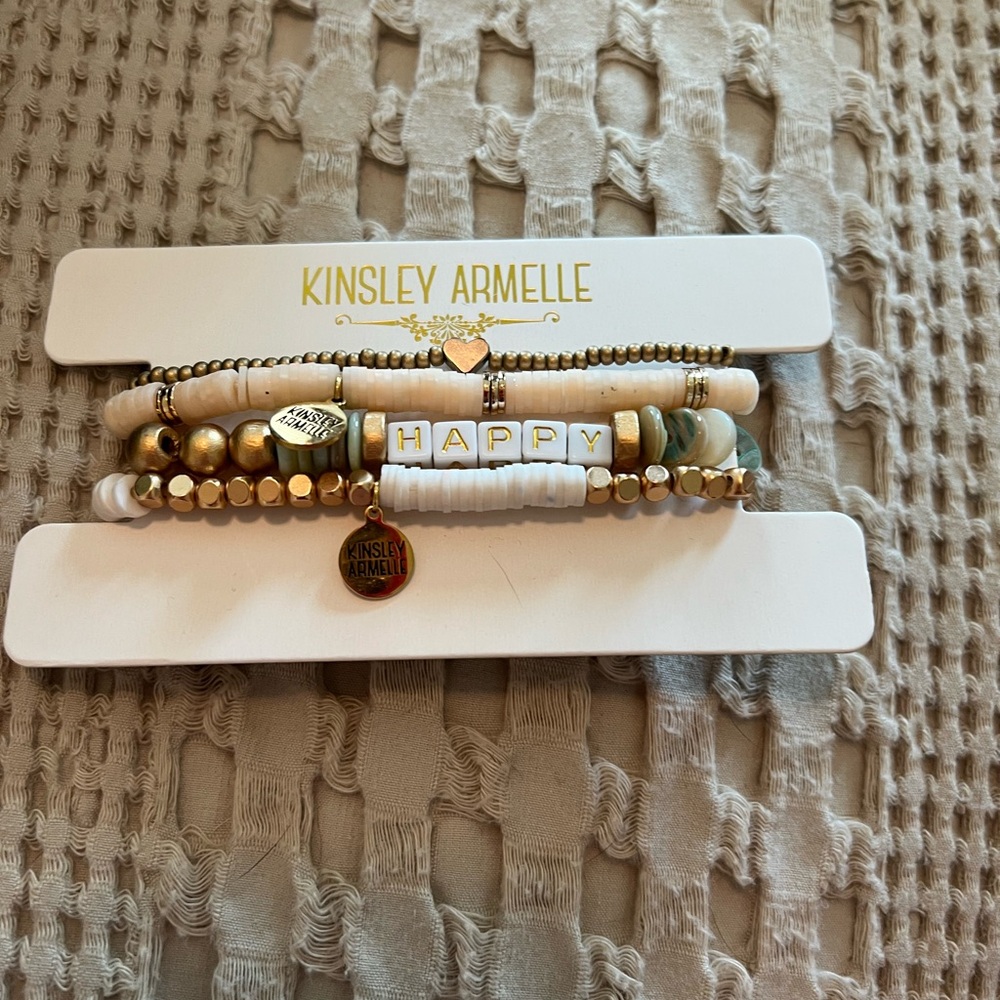 Kinsley Armelle Gold and Cream Bracelet Set with Charm